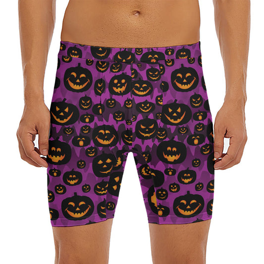 Halloween Pumpkin Smiley Faces Print Men's Long Boxer Briefs