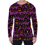 Halloween Pumpkin Smiley Faces Print Men's Long Sleeve T-Shirt
