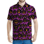Halloween Pumpkin Smiley Faces Print Men's Polo Shirt