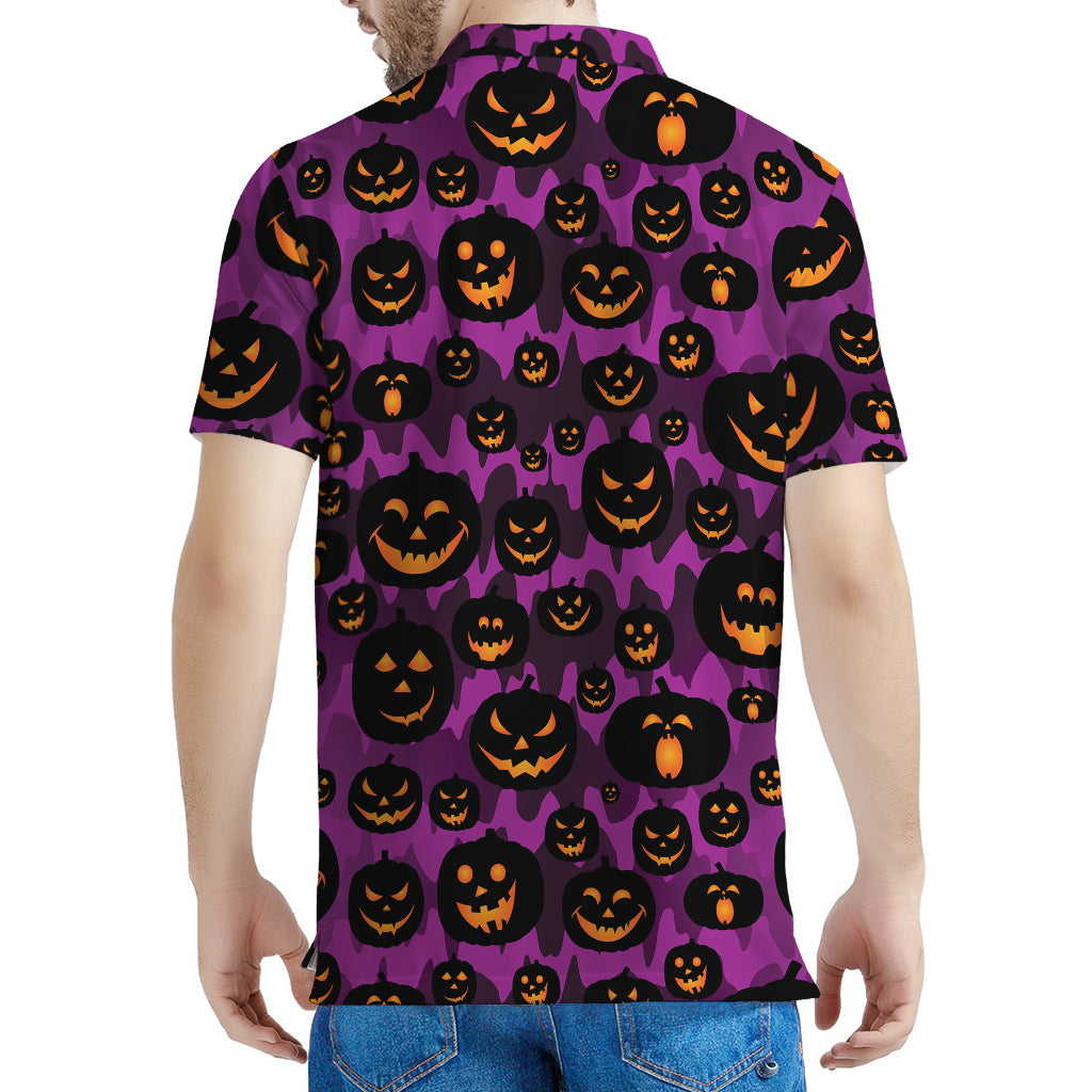 Halloween Pumpkin Smiley Faces Print Men's Polo Shirt