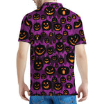 Halloween Pumpkin Smiley Faces Print Men's Polo Shirt