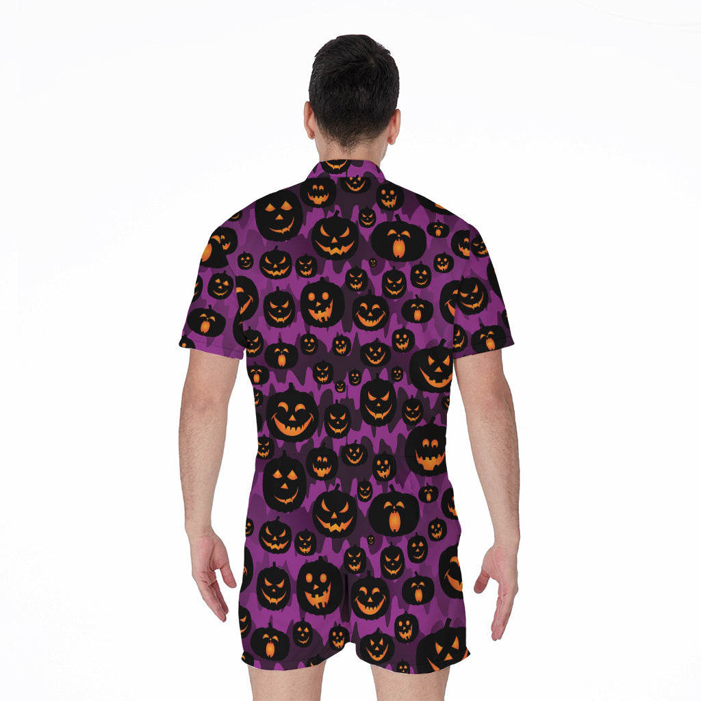Halloween Pumpkin Smiley Faces Print Men's Rompers