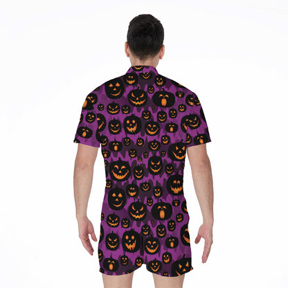 Halloween Pumpkin Smiley Faces Print Men's Rompers