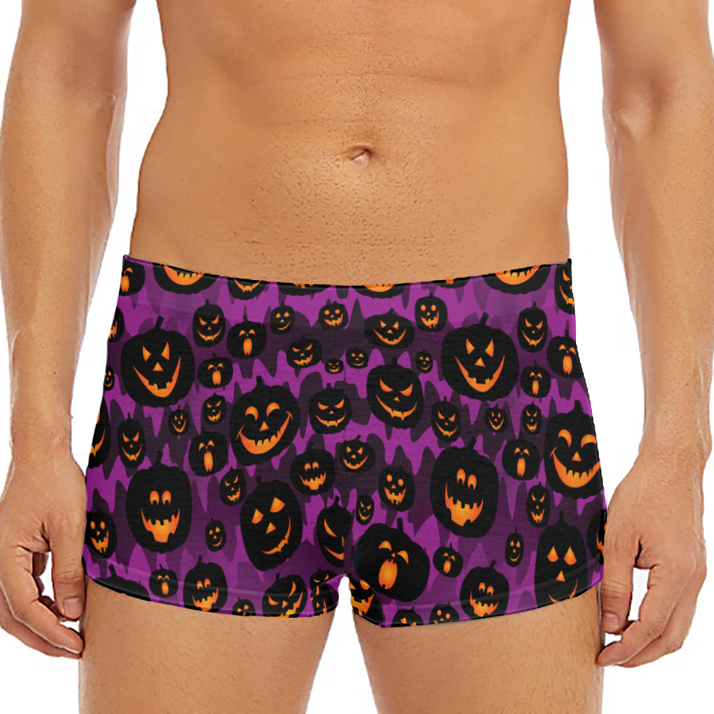 Halloween Pumpkin Smiley Faces Print Men's Short Boxer Briefs