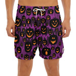 Halloween Pumpkin Smiley Faces Print Men's Split Running Shorts