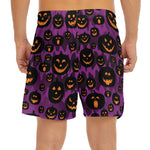 Halloween Pumpkin Smiley Faces Print Men's Split Running Shorts