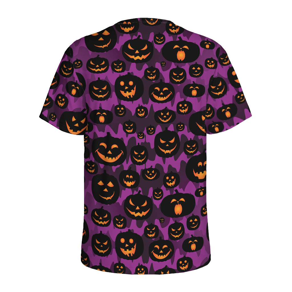 Halloween Pumpkin Smiley Faces Print Men's Sports T-Shirt