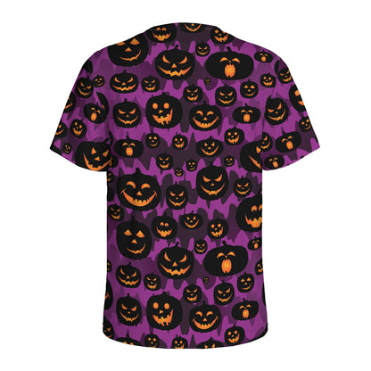 Halloween Pumpkin Smiley Faces Print Men's Sports T-Shirt