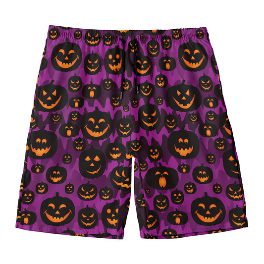Halloween Pumpkin Smiley Faces Print Men's Swim Trunks