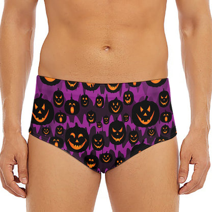 Halloween Pumpkin Smiley Faces Print Men's Triangle Swim Briefs
