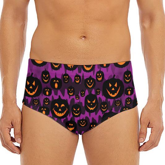 Halloween Pumpkin Smiley Faces Print Men's Triangle Swim Briefs