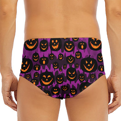 Halloween Pumpkin Smiley Faces Print Men's Triangle Swim Briefs