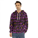 Halloween Pumpkin Smiley Faces Print Men's Velvet Pullover Hoodie