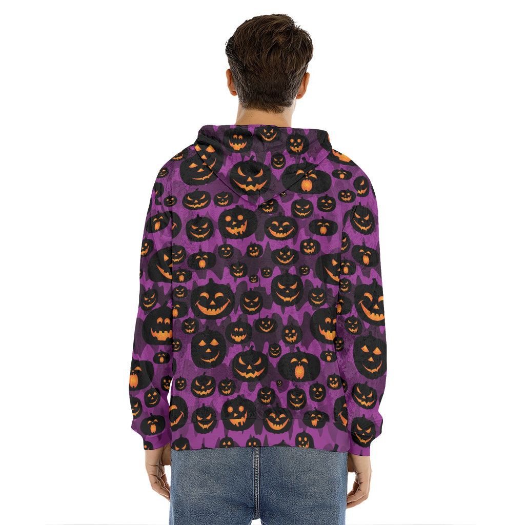 Halloween Pumpkin Smiley Faces Print Men's Velvet Pullover Hoodie