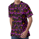 Halloween Pumpkin Smiley Faces Print Men's Velvet T-Shirt