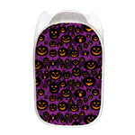 Halloween Pumpkin Smiley Faces Print Mesh Laundry Hamper