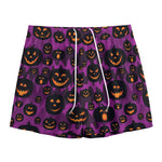 Halloween Pumpkin Smiley Faces Print Mesh Shorts