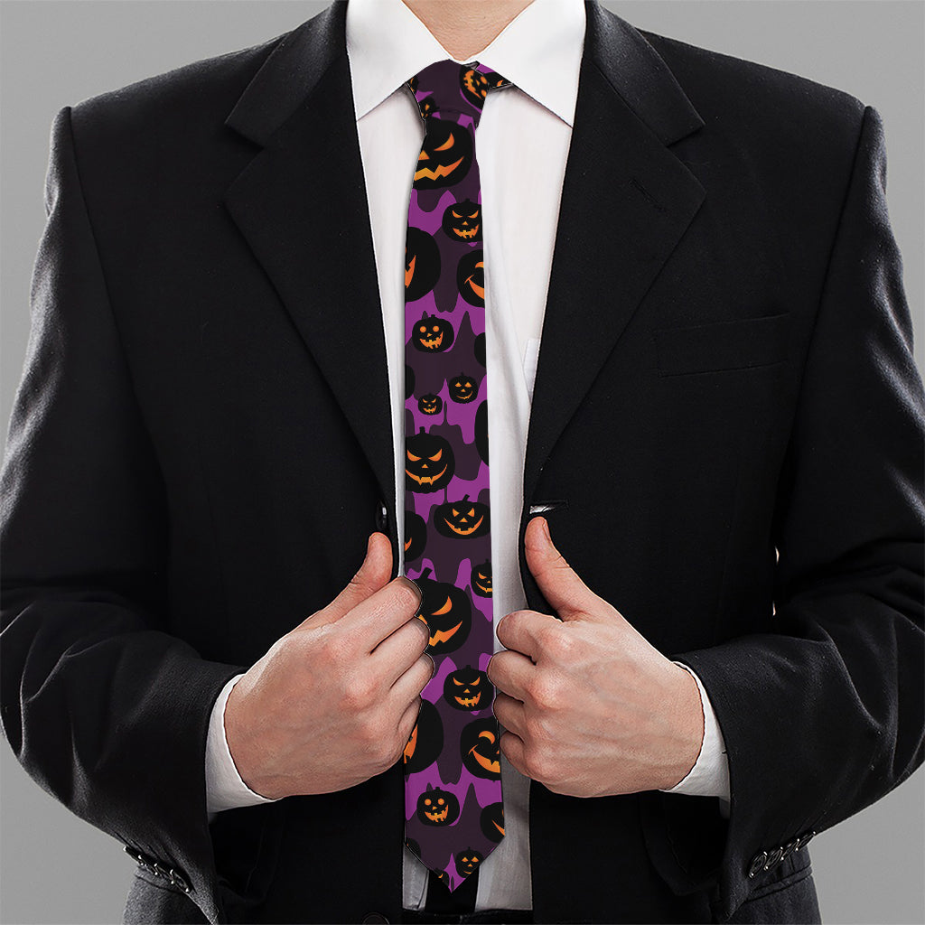 Halloween Pumpkin Smiley Faces Print Necktie