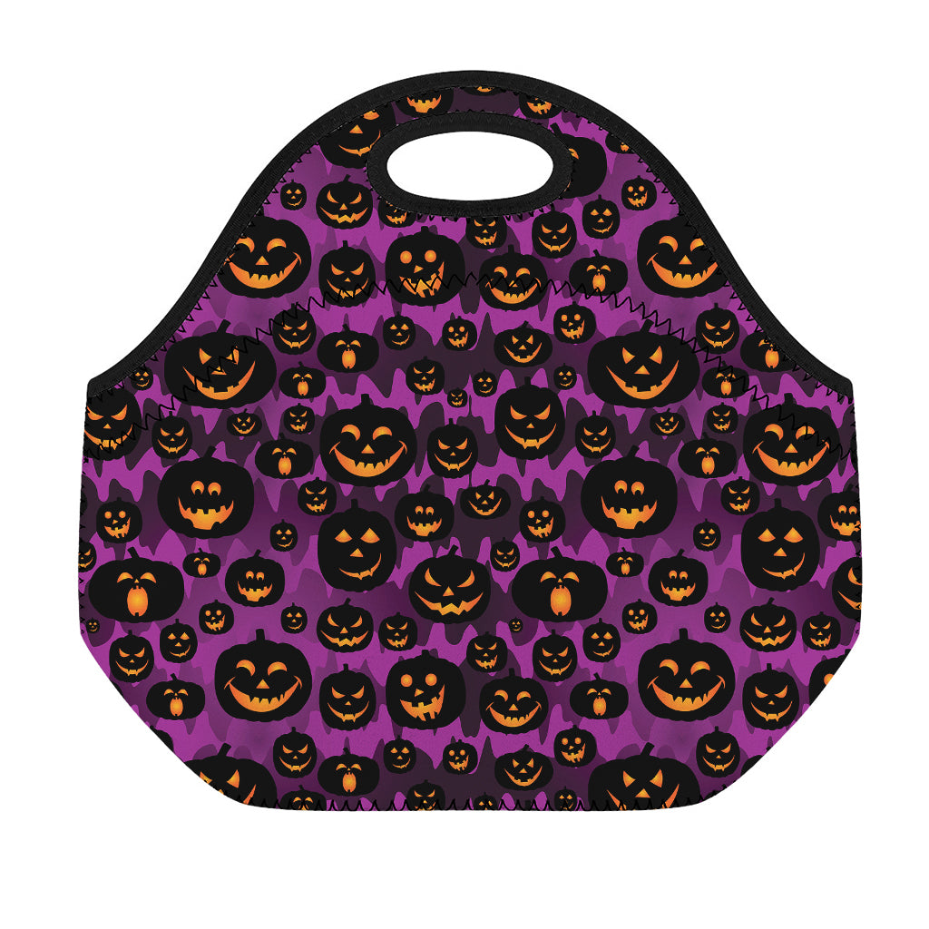Halloween Pumpkin Smiley Faces Print Neoprene Lunch Bag