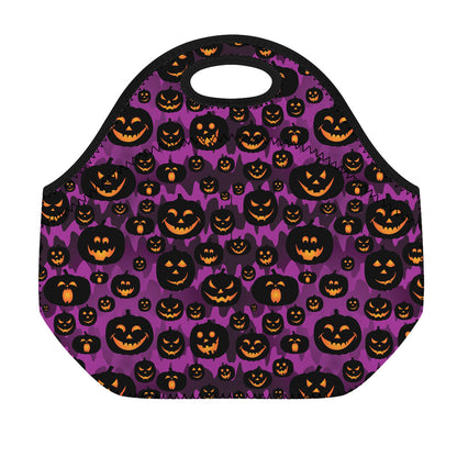 Halloween Pumpkin Smiley Faces Print Neoprene Lunch Bag
