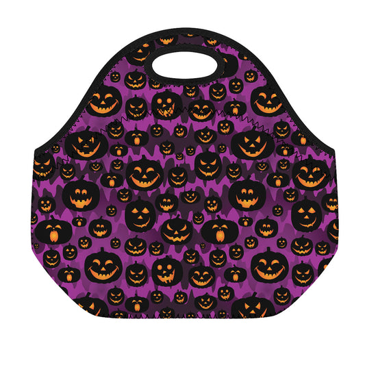 Halloween Pumpkin Smiley Faces Print Neoprene Lunch Bag
