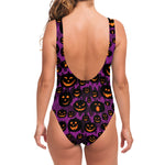 Halloween Pumpkin Smiley Faces Print One Piece Swimsuit