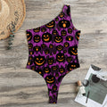 Halloween Pumpkin Smiley Faces Print One Shoulder Bodysuit