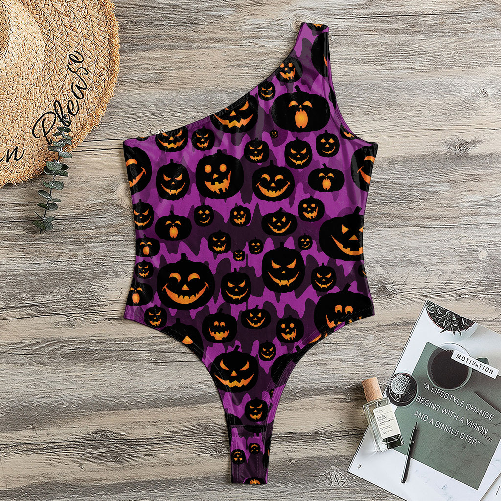 Halloween Pumpkin Smiley Faces Print One Shoulder Bodysuit