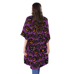 Halloween Pumpkin Smiley Faces Print Open Front Beach Cover Up