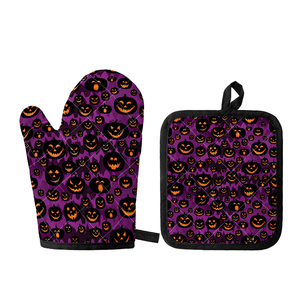 Halloween Pumpkin Smiley Faces Print Oven Mitt And Pot Holder Set