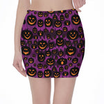 Halloween Pumpkin Smiley Faces Print Pencil Mini Skirt