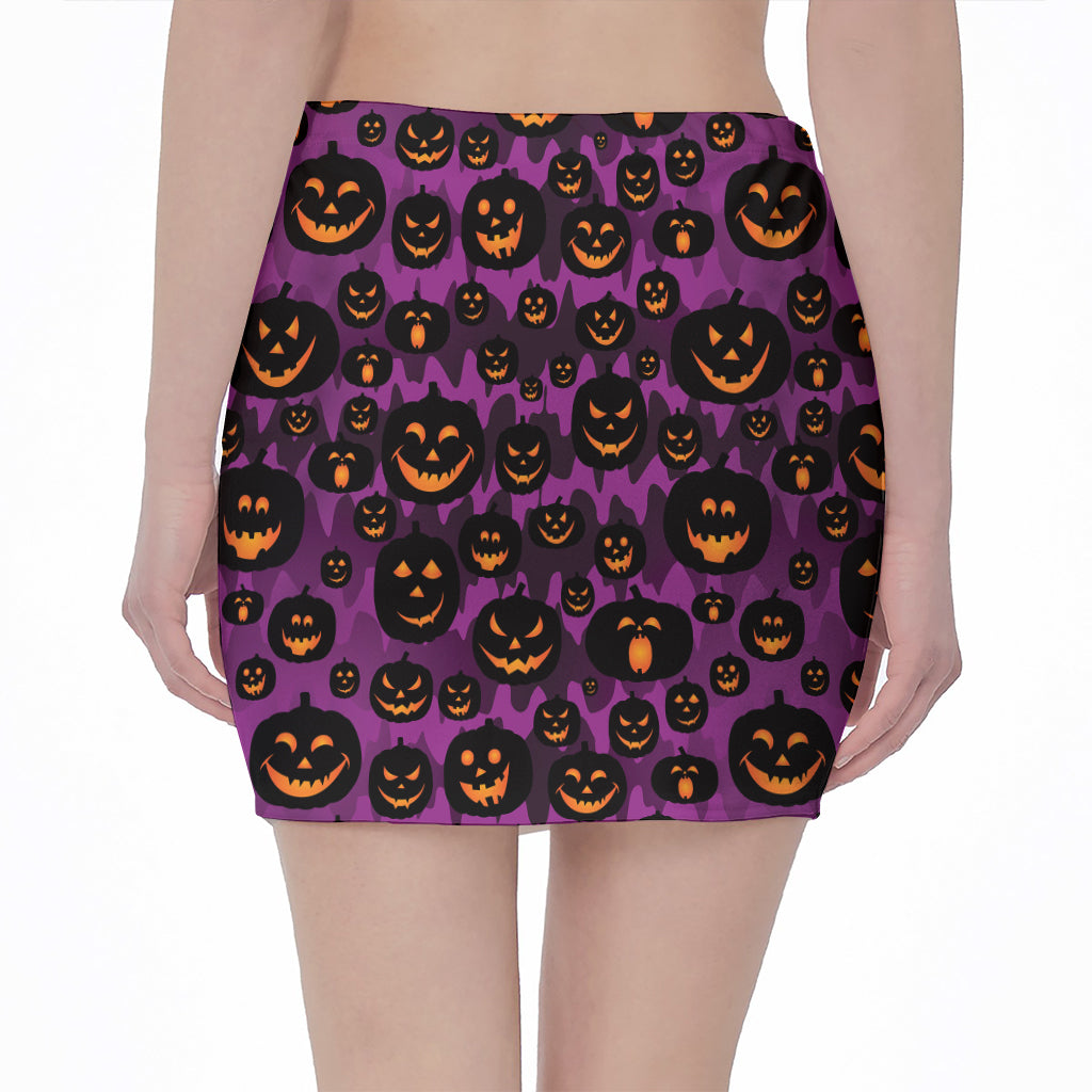 Halloween Pumpkin Smiley Faces Print Pencil Mini Skirt