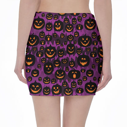 Halloween Pumpkin Smiley Faces Print Pencil Mini Skirt