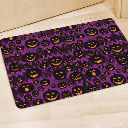 Halloween Pumpkin Smiley Faces Print Polyester Doormat