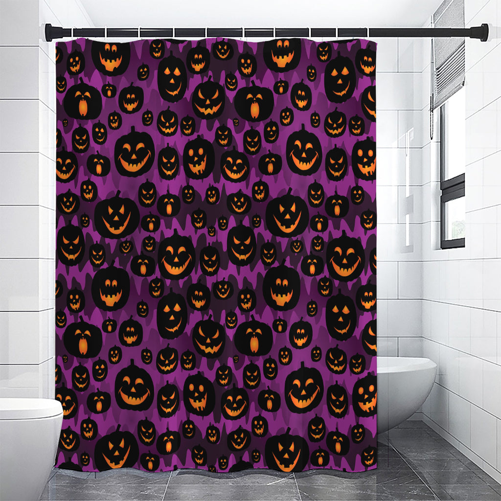 Halloween Pumpkin Smiley Faces Print Premium Shower Curtain