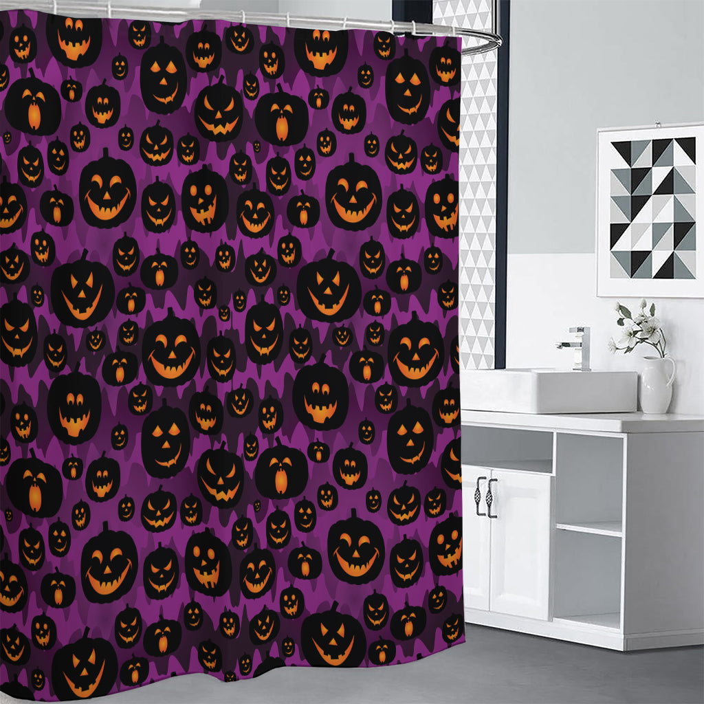 Halloween Pumpkin Smiley Faces Print Premium Shower Curtain