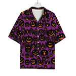 Halloween Pumpkin Smiley Faces Print Rayon Hawaiian Shirt