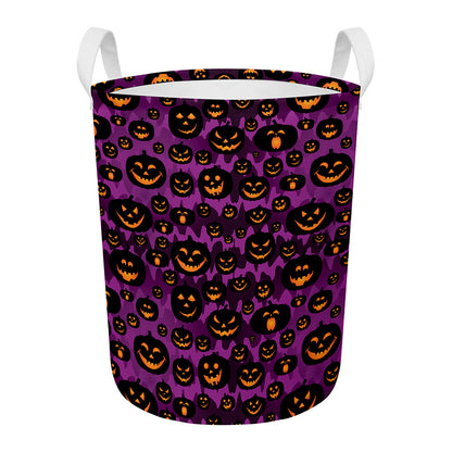 Halloween Pumpkin Smiley Faces Print Round Laundry Basket