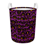 Halloween Pumpkin Smiley Faces Print Round Laundry Basket