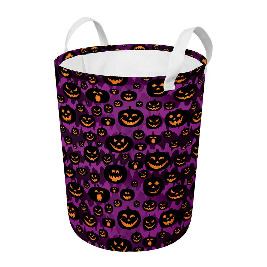 Halloween Pumpkin Smiley Faces Print Round Laundry Basket