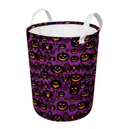 Halloween Pumpkin Smiley Faces Print Round Laundry Basket