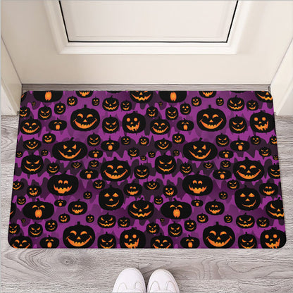Halloween Pumpkin Smiley Faces Print Rubber Doormat