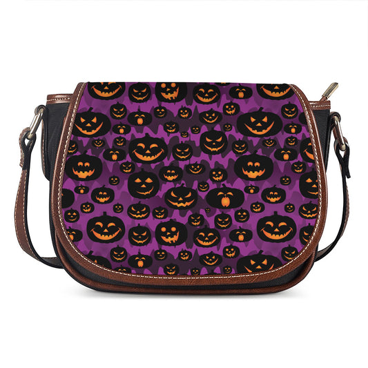 Halloween Pumpkin Smiley Faces Print Saddle Bag