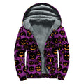Halloween Pumpkin Smiley Faces Print Sherpa Lined Zip Up Hoodie
