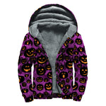 Halloween Pumpkin Smiley Faces Print Sherpa Lined Zip Up Hoodie