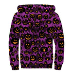 Halloween Pumpkin Smiley Faces Print Sherpa Lined Zip Up Hoodie