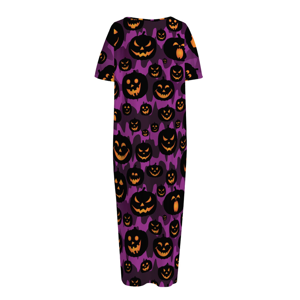 Halloween Pumpkin Smiley Faces Print Short Sleeve Long Nightdress