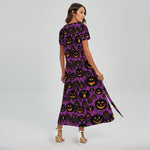 Halloween Pumpkin Smiley Faces Print Short Sleeve Maxi Dress
