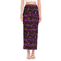 Halloween Pumpkin Smiley Faces Print Side Slit Maxi Skirt