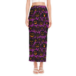 Halloween Pumpkin Smiley Faces Print Side Slit Maxi Skirt